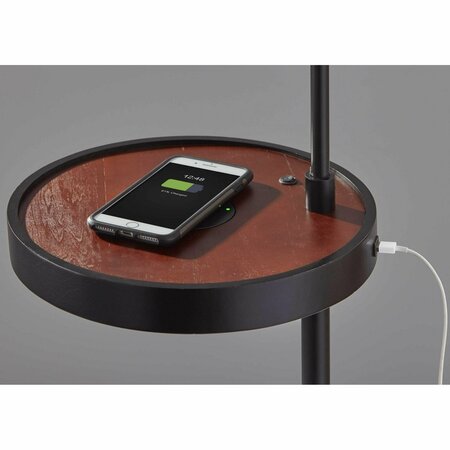 Homeroots Black Metal & Wood Wireless Charging Shelf Floor Lamp17 x 17 x 63.5 in. 372633